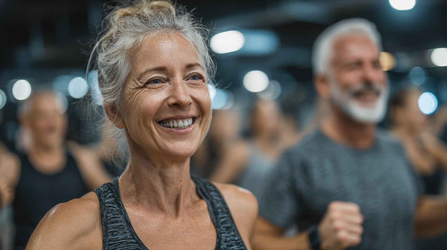 Група старших людей виконує вправи на свіжому повітрі